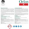 Étiquette Orion K / verso