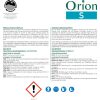 Étiquette Orion S / verso